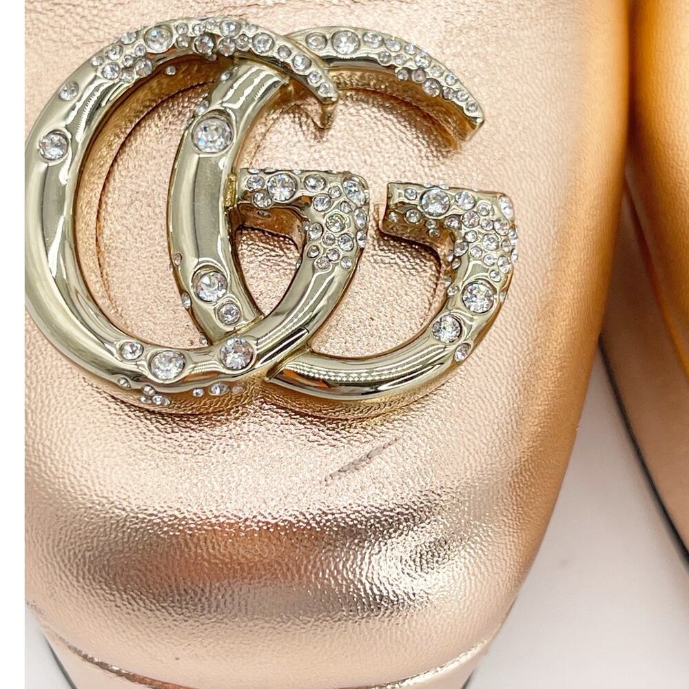 Gucci Rose Gold Metallic Crystal Double G GG Platform Block Heels Pumps EU 37.5 - Picture 8 of 16